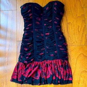 Bebe | strapless black and red rose dress